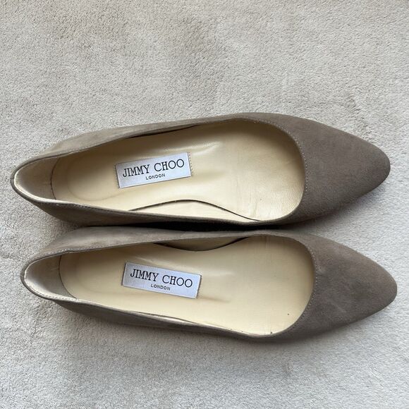 Jimmy Choo Taupe Suede Ballet Flats Women EU 35.5 US 5 Casual Classic Career - Picture 6 of 14